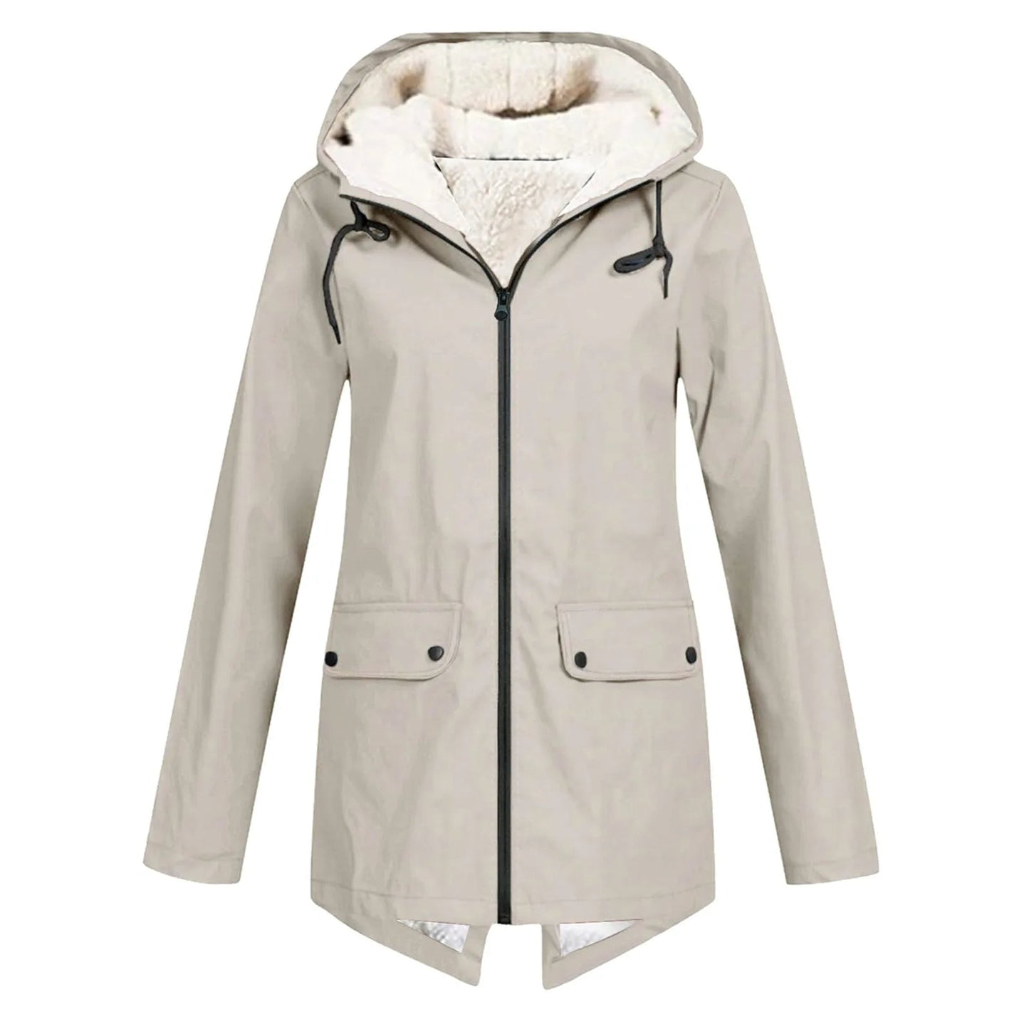 Women's hooded jacket with zip fastening