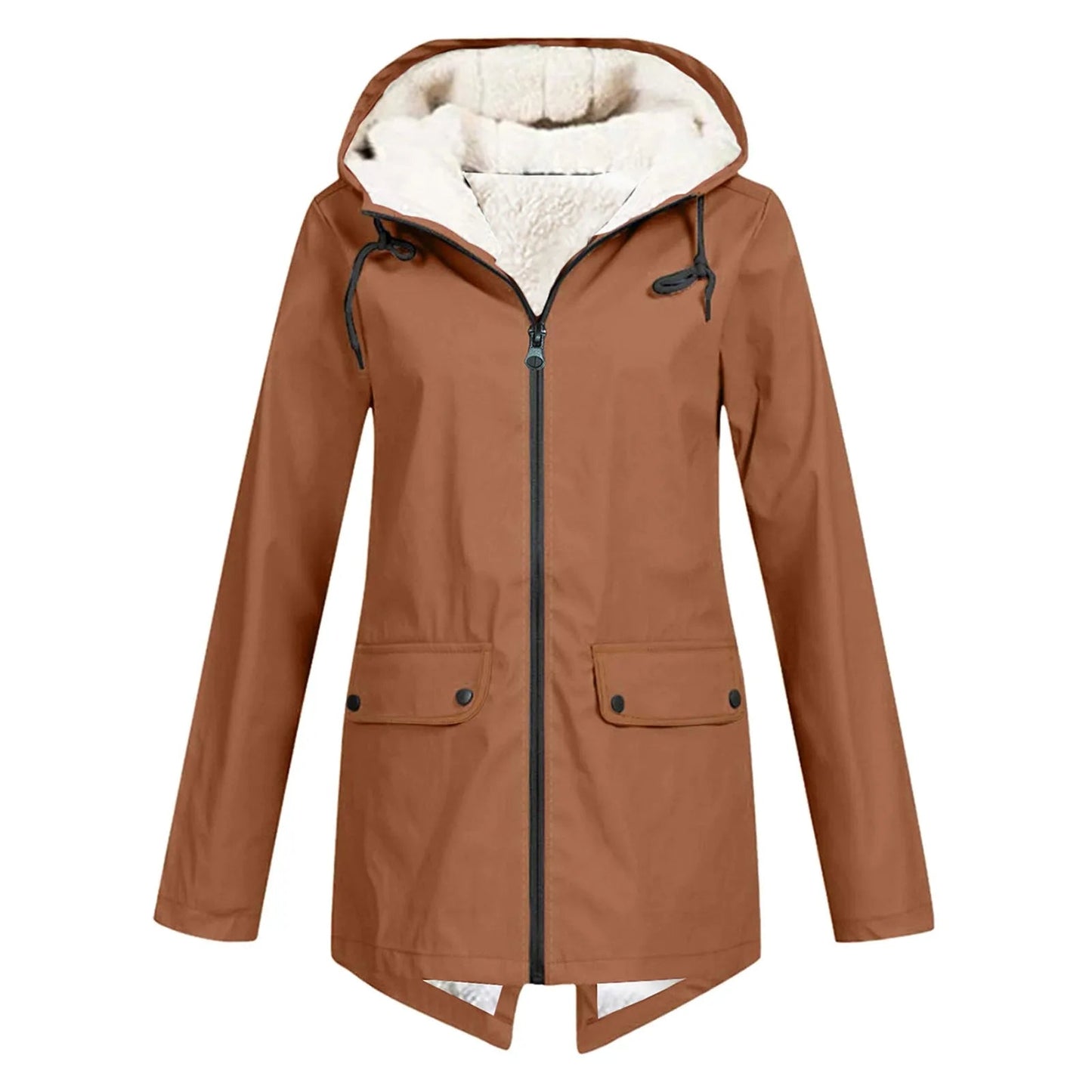 Women's hooded jacket with zip fastening
