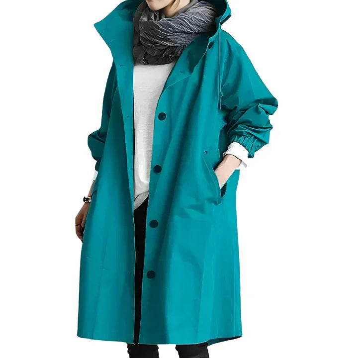 Women's hooded mackintosh with waterproof protection