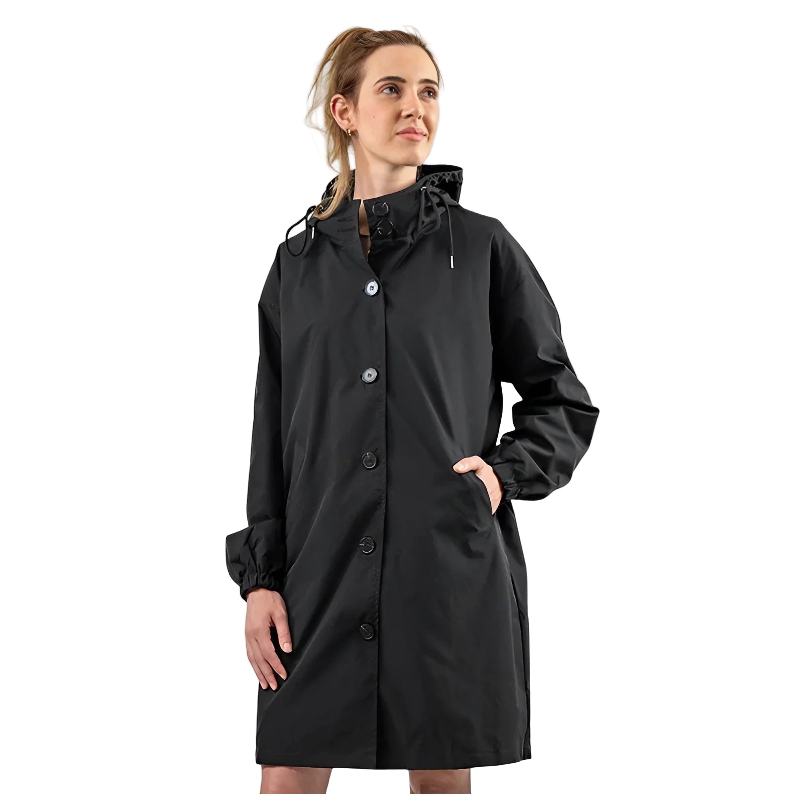 Women's hooded mackintosh with waterproof protection