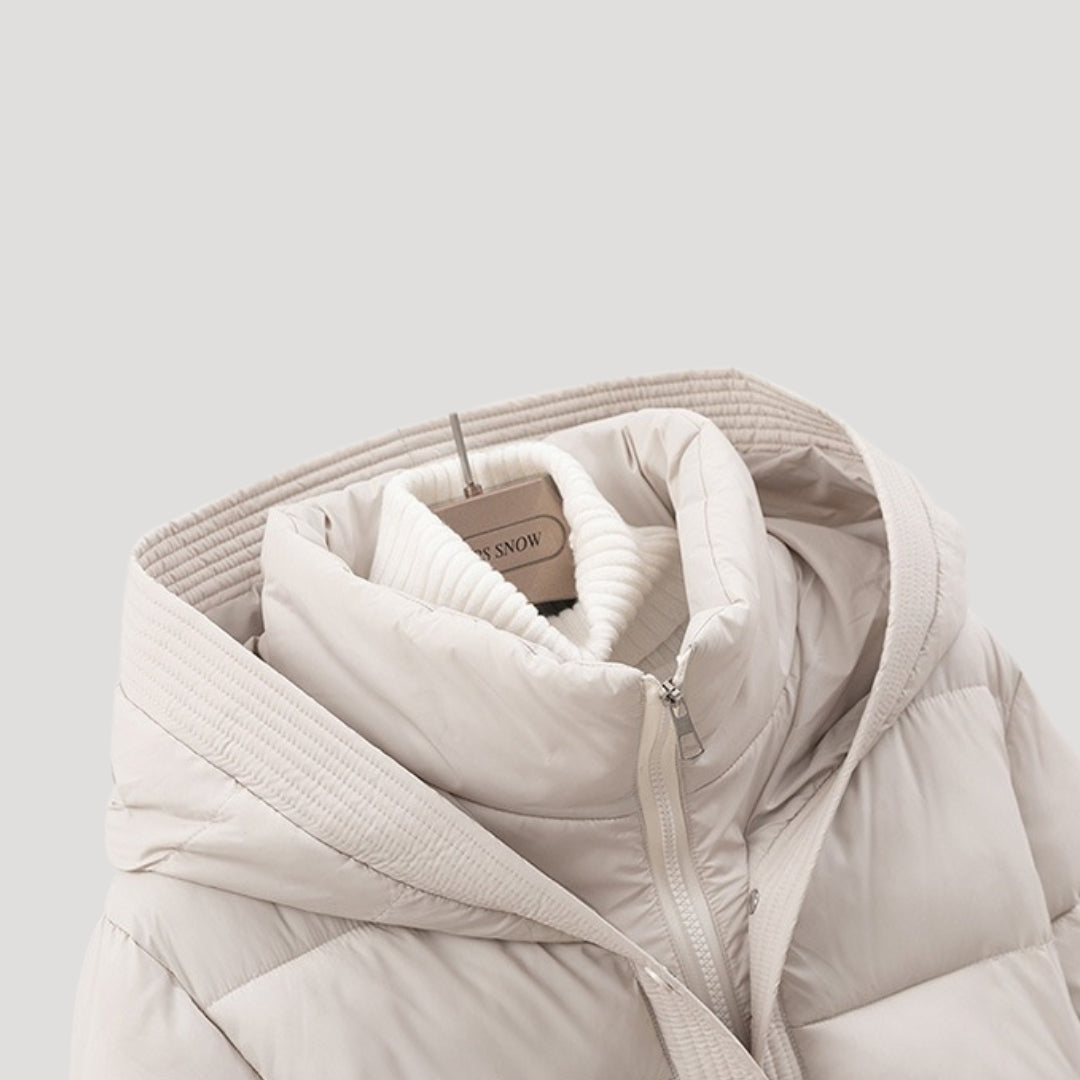 Women's hooded puffer jacket with waistband