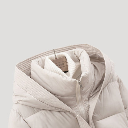 Women's hooded puffer jacket with waistband