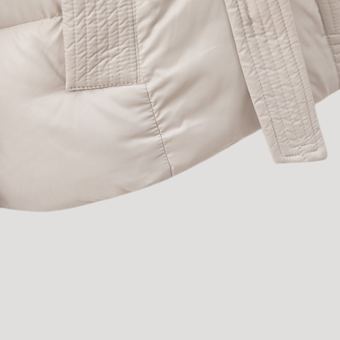 Women's hooded puffer jacket with waistband