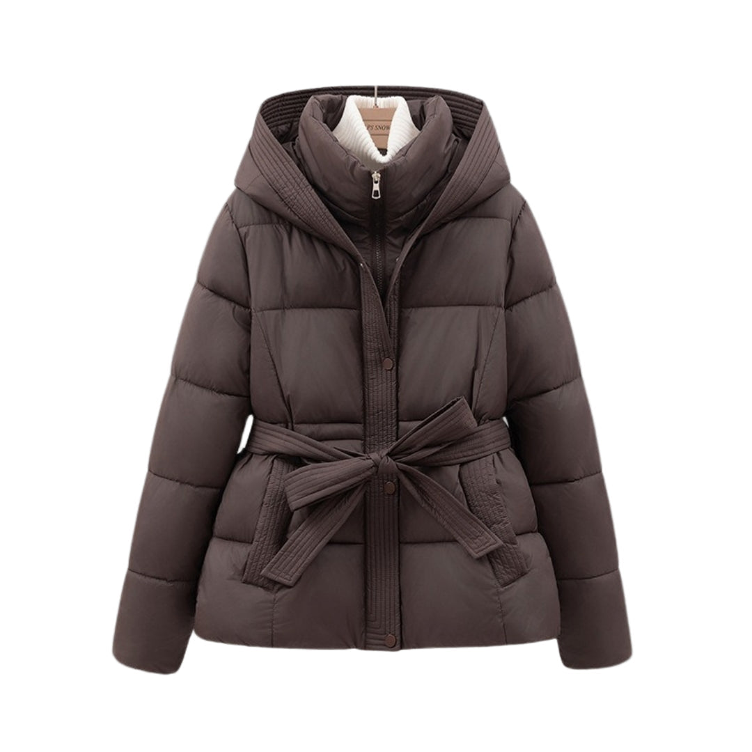 Women's hooded puffer jacket with waistband
