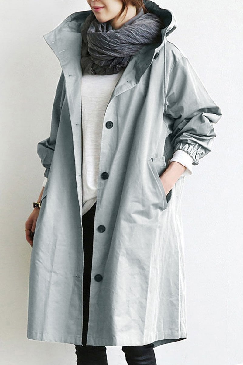 Women's hooded trench coat for rainy weather
