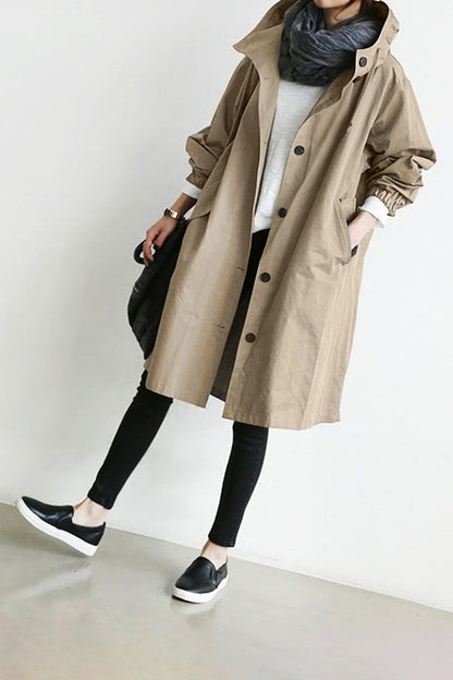 Women's hooded trench coat for rainy weather