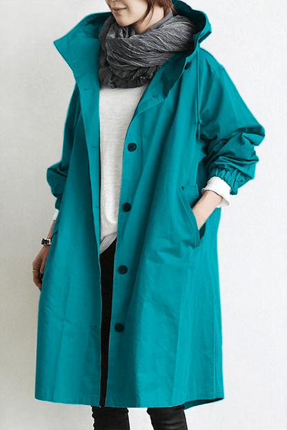Women's hooded trench coat for rainy weather