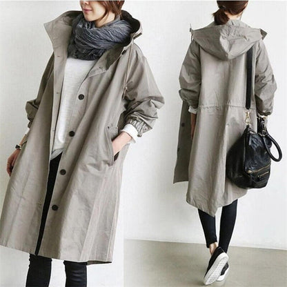 Women's hooded trench coat for rainy weather