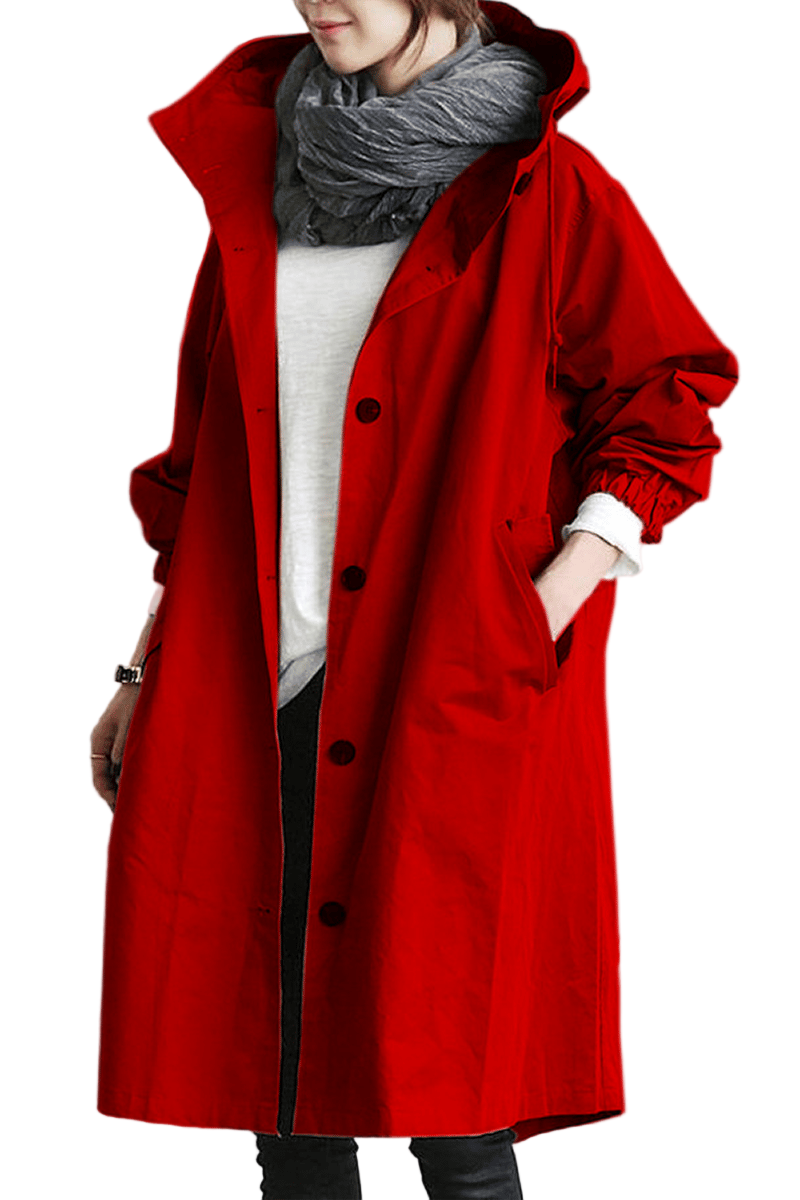 Women's hooded trench coat for rainy weather