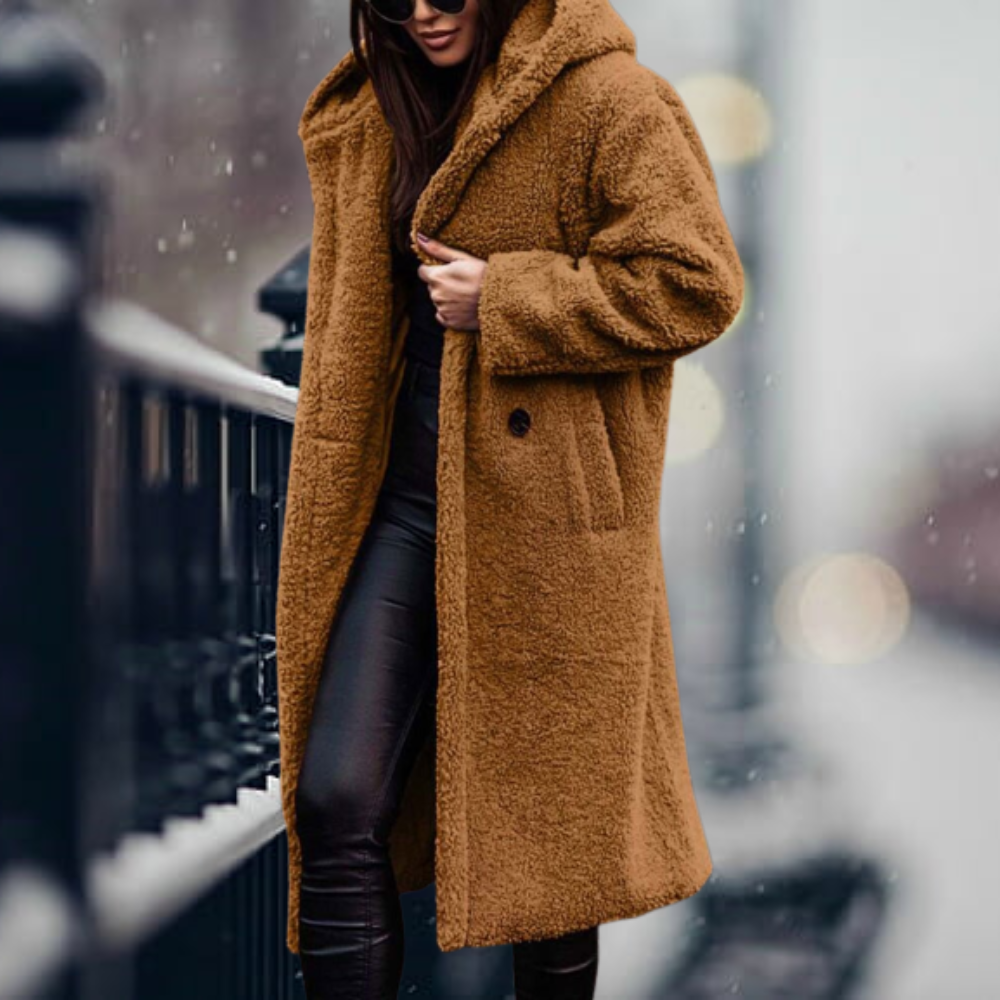 Women's hooded winter coat with faux fur
