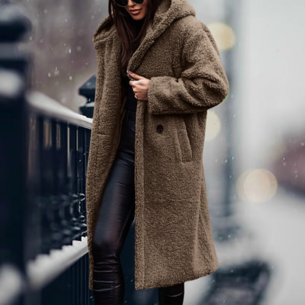 Women's hooded winter coat with faux fur