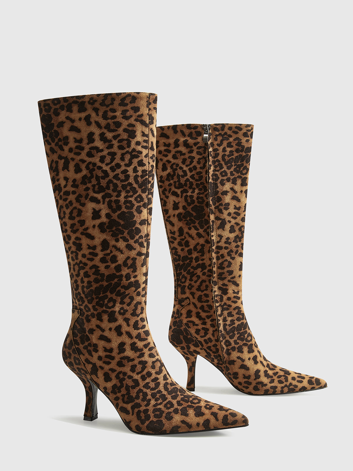 Women's knee-high boots with leopard print and pointed toe