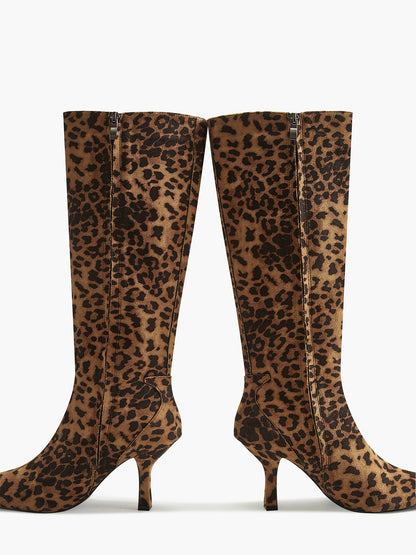 Women's knee-high boots with leopard print and pointed toe