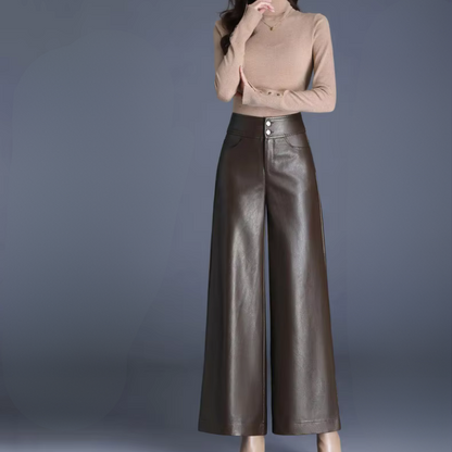 Women's leather trousers with Wide Cut