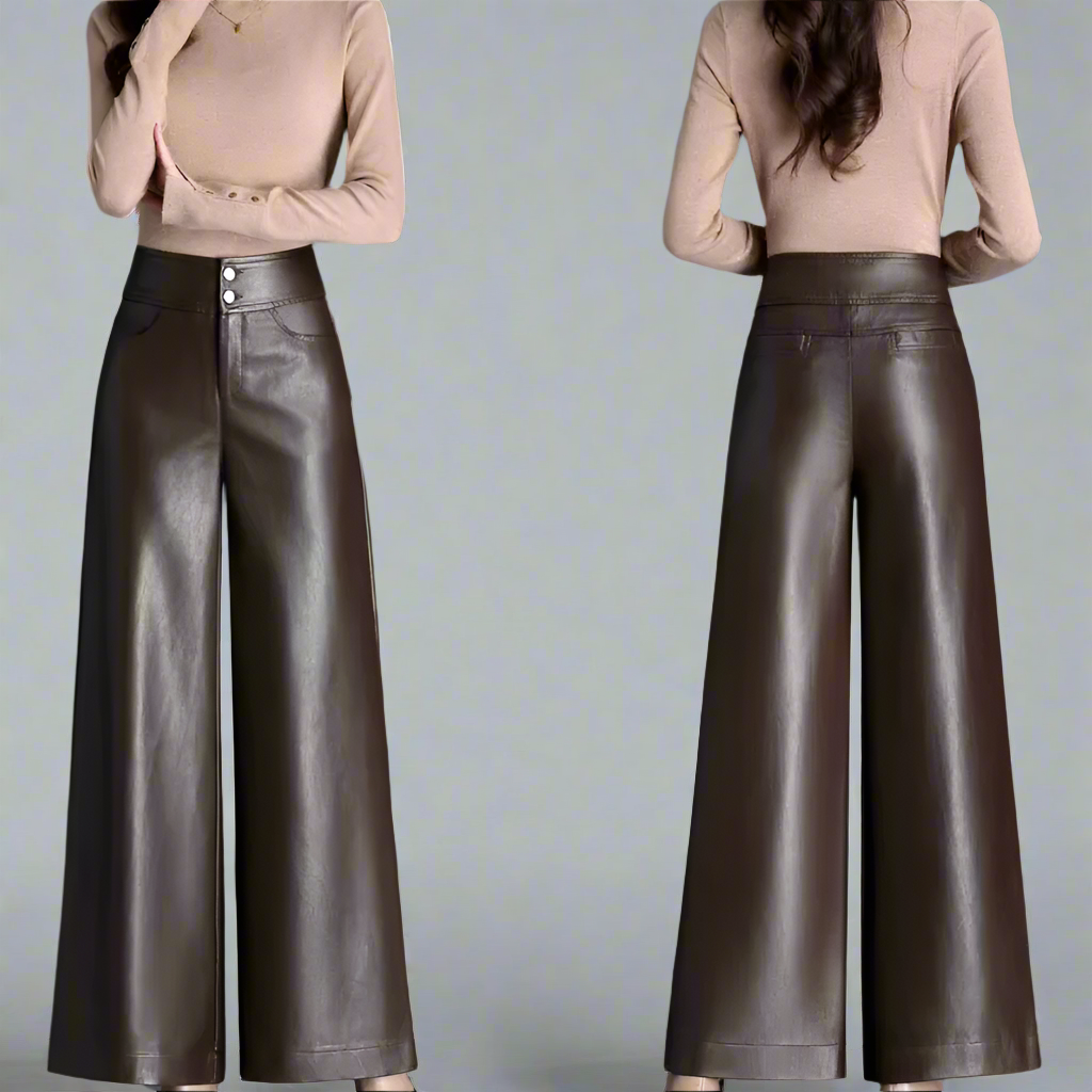 Women's leather trousers with Wide Cut