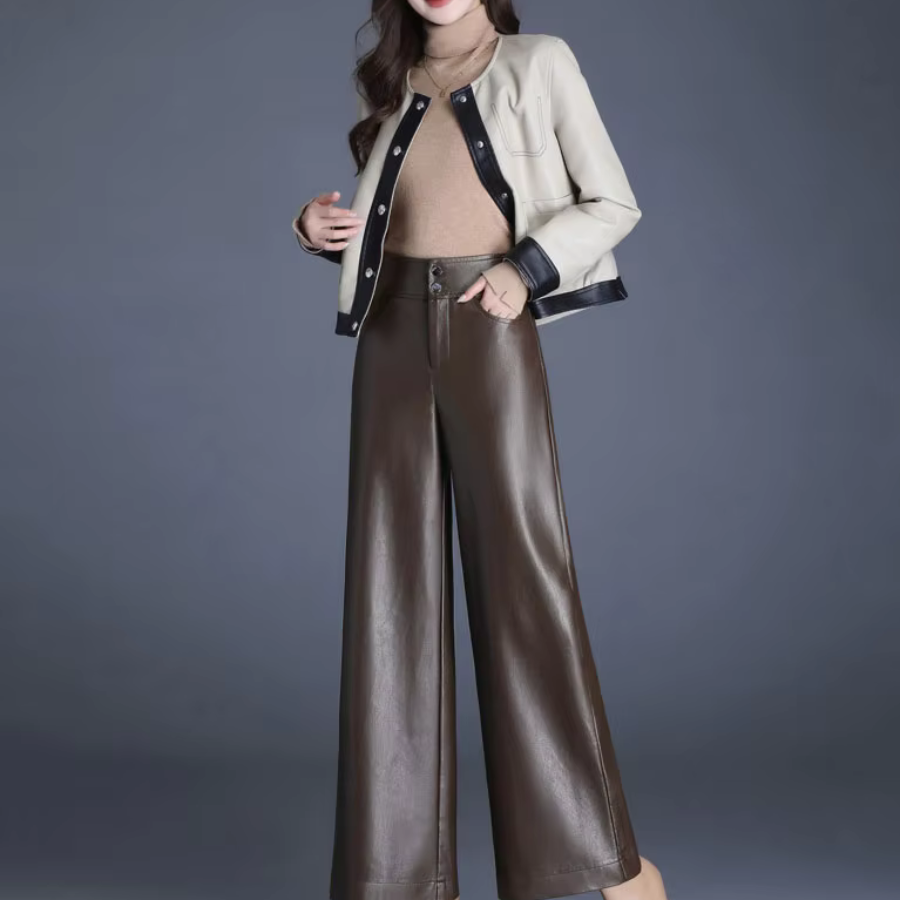 Women's leather trousers with Wide Cut