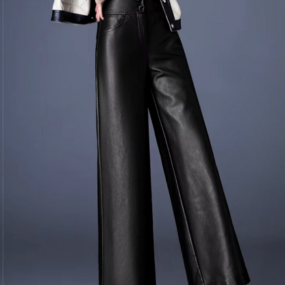 Women's leather trousers with Wide Cut