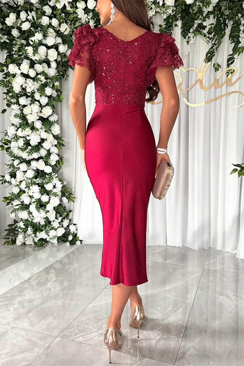 Women's midi dress V-neck with Flared Sleeves and Slit