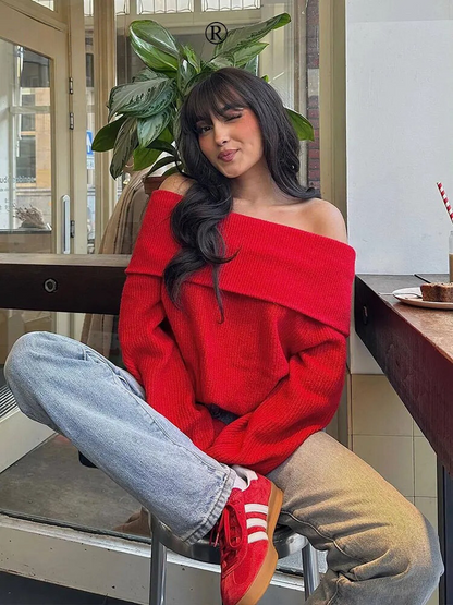 Women's off-shoulder knitted jumper