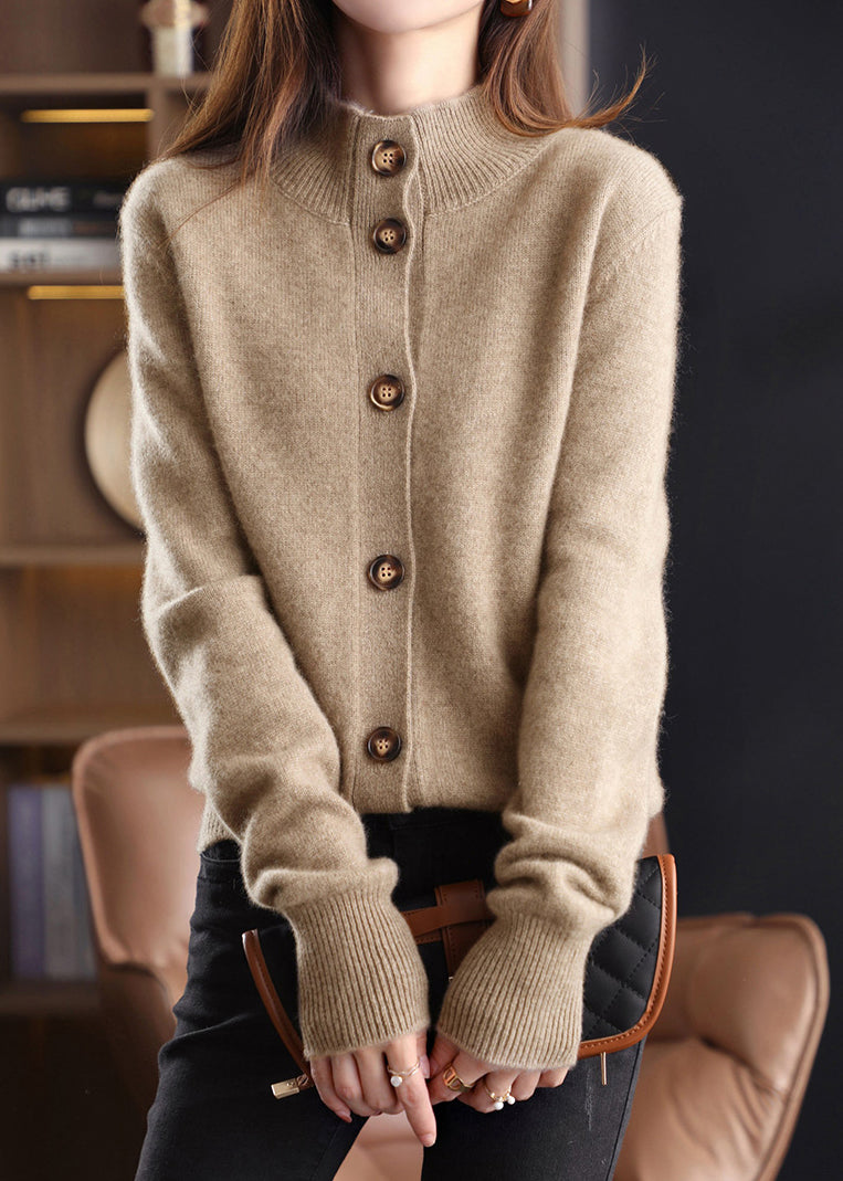 Women's standing collar cardigan with long sleeves