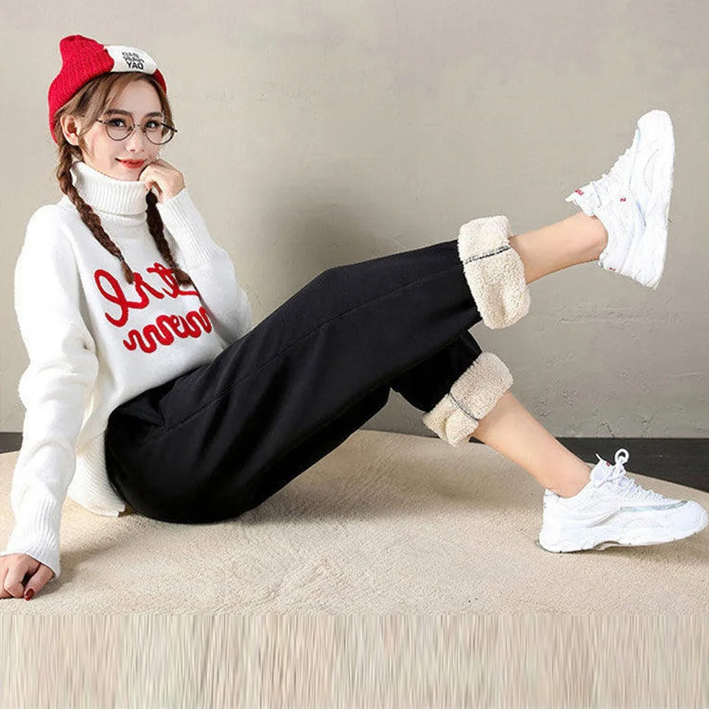 Women's thick fleece-lined trousers