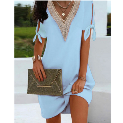 Women's tunic dress V-Ausschnitt with Bindeärmels
