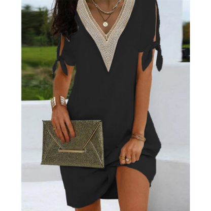 Women's tunic dress V-Ausschnitt with Bindeärmels
