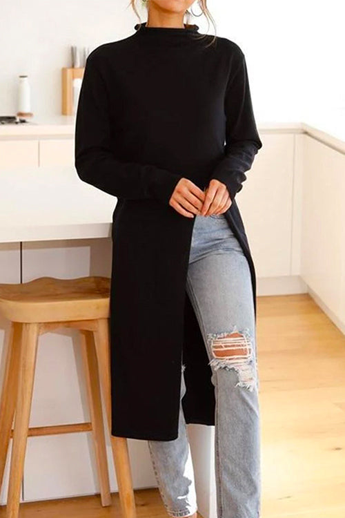 Women's turtleneck Long sleeves with high slit