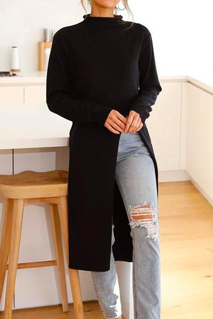 Women's turtleneck Long sleeves with high slit