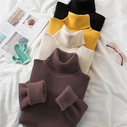 Women's turtleneck jumper with velvet lining