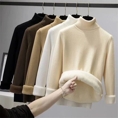 Women's turtleneck jumper with velvet lining