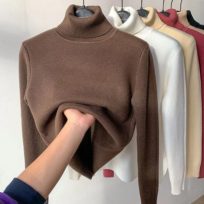 Women's turtleneck jumper with velvet lining