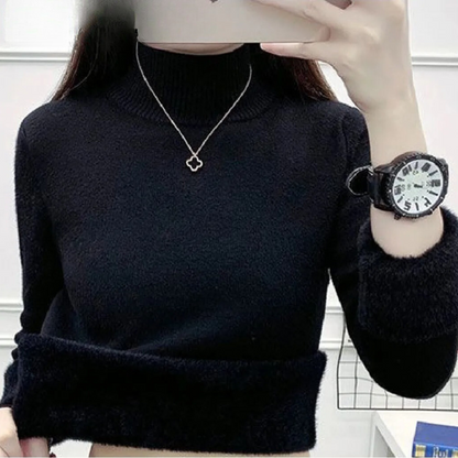 Women's turtleneck jumper with velvet lining
