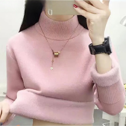 Women's turtleneck jumper with velvet lining