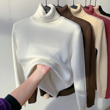 Women's turtleneck jumper with velvet lining