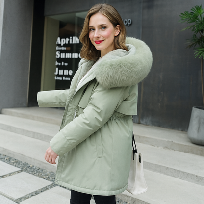 Women's winter hooded jacket with fur collar