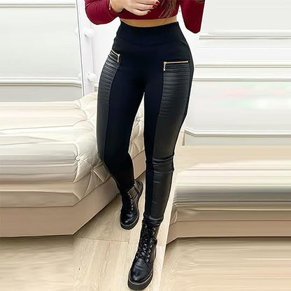 Zip Contrast PU Skinny Trousers