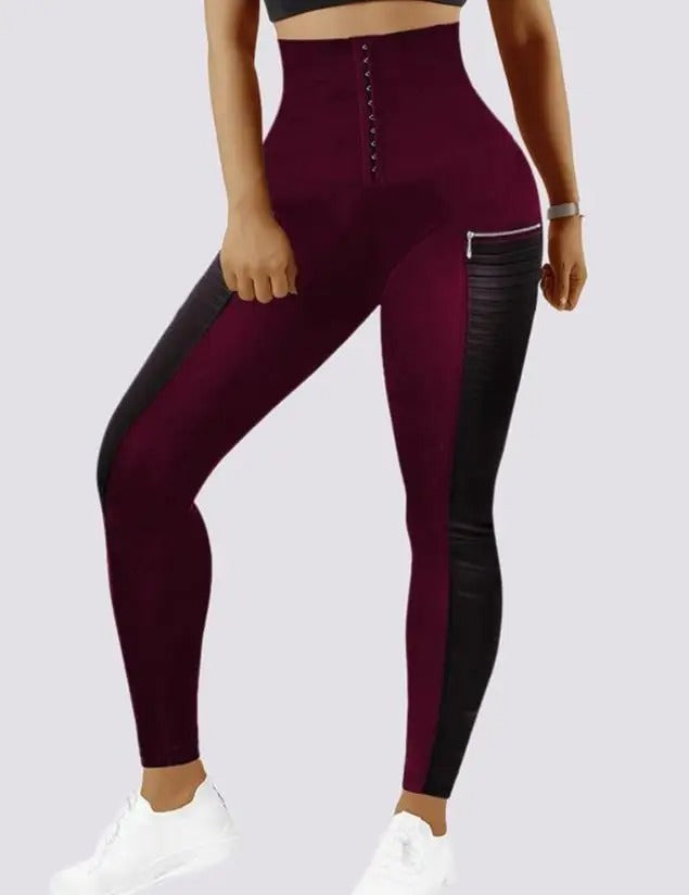 Zip Contrast PU Skinny Trousers