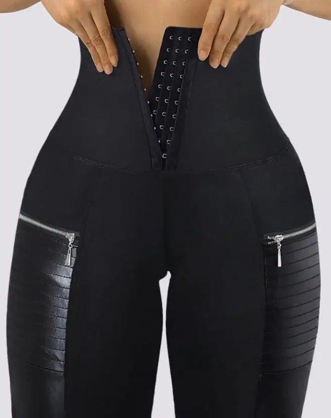Zip Contrast PU Skinny Trousers