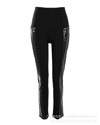 Zip Contrast PU Skinny Trousers