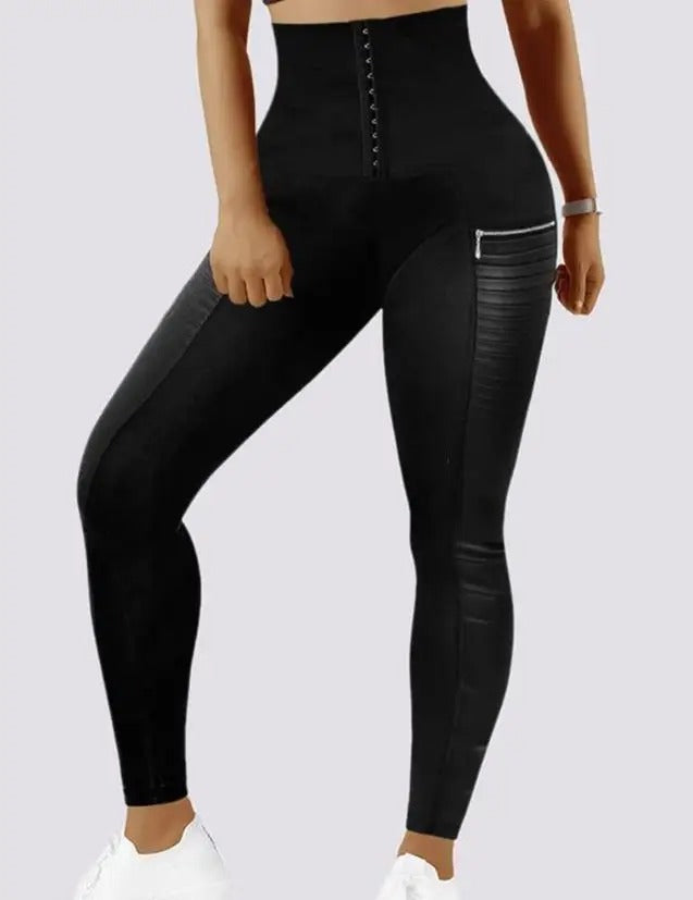 Zip Contrast PU Skinny Trousers