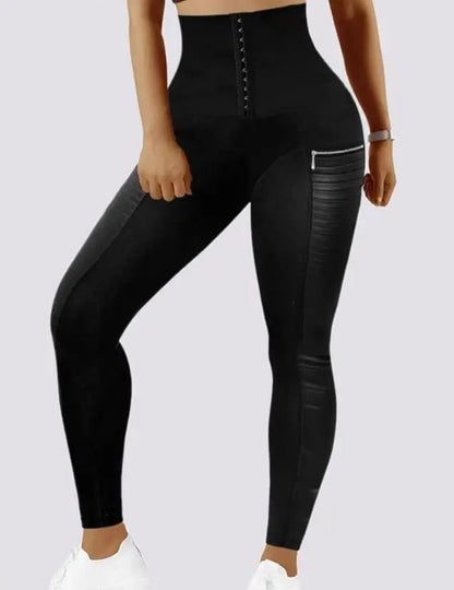 Zip Contrast PU Skinny Trousers