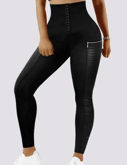 Zip Contrast PU Skinny Trousers