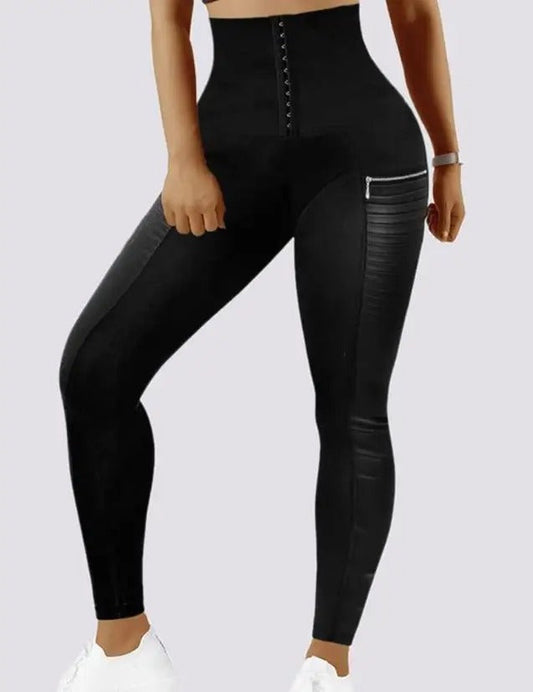 Zip Contrast PU Skinny Trousers