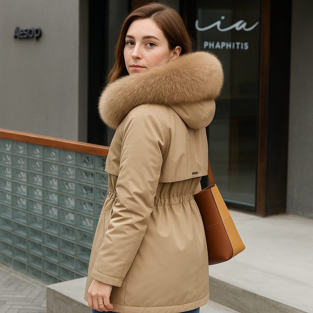 Women's winter hooded jacket with fur collar
