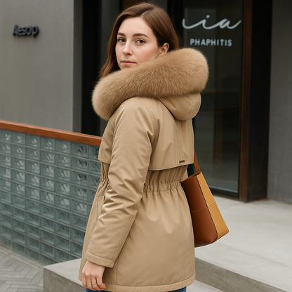 Women's winter hooded jacket with fur collar