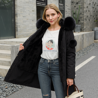 Women's winter hooded jacket with fur collar