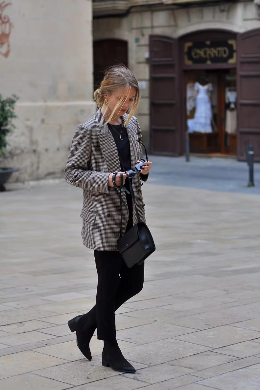 Vintage checked blazer jacket for women