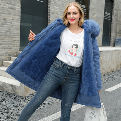 Women's winter hooded jacket with fur collar