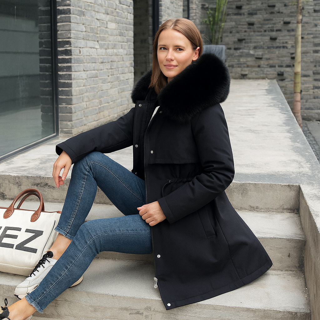 Women's winter hooded jacket with fur collar